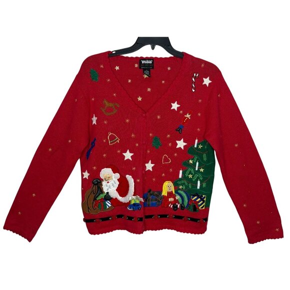 Vintage Christmas Cardigan Sweater Designers Originals Studio Size Med-RUNS BIG - Picture 1 of 8